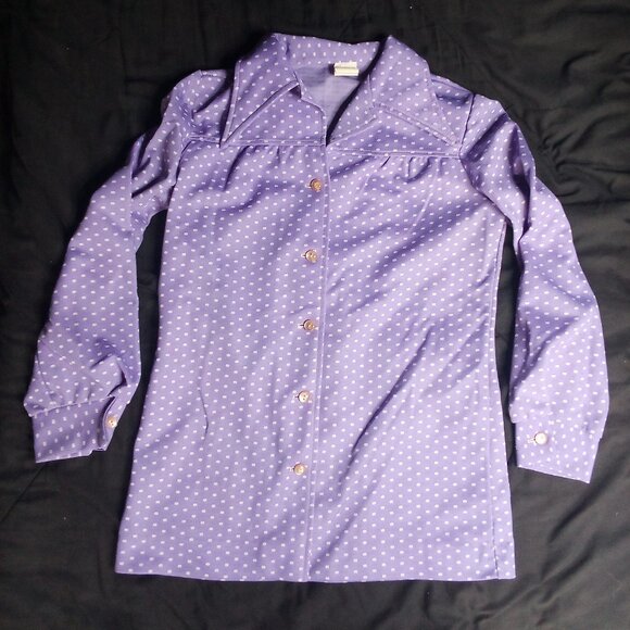 Vintage Purple Polka Dots Polyester Disco Shirt - Picture 2 of 5